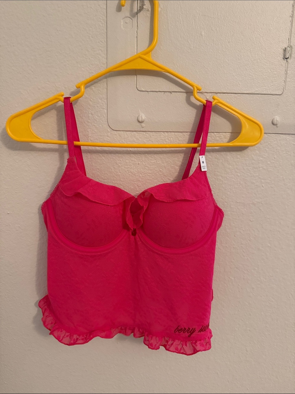 PINK Victoria's Secret Hot Pink Lace Cami with Underwire